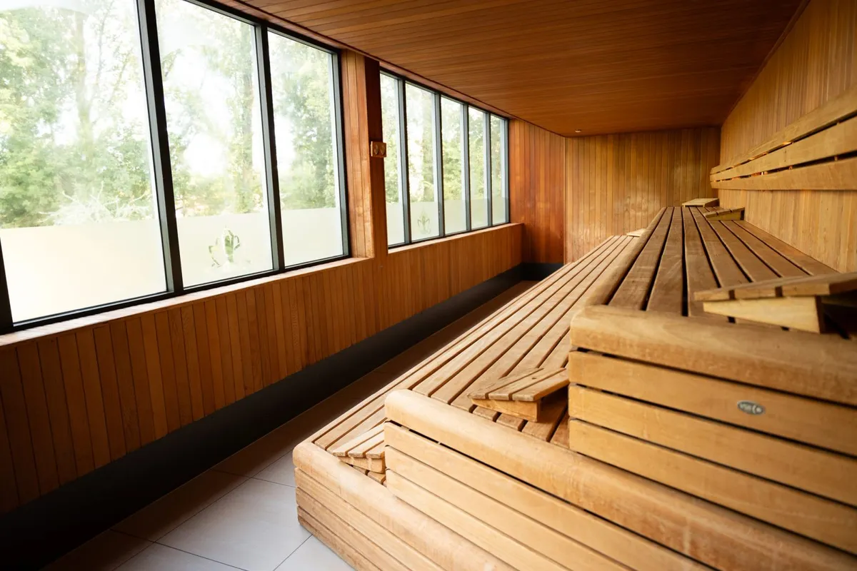 The sauna at Thermen Binnenmaas where the hot yoga class is held